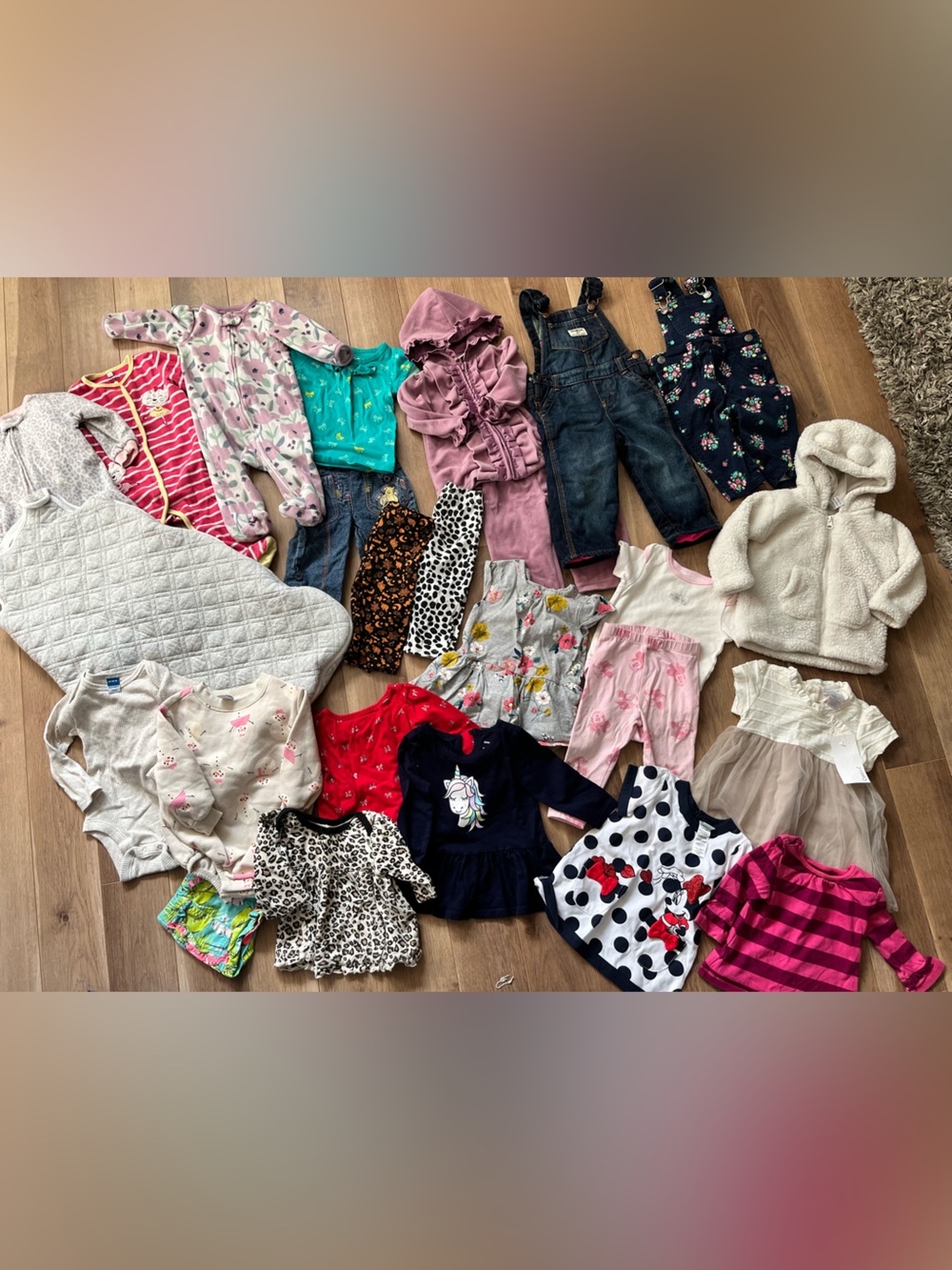 Baby Girl 6-12M 23-Piece Clothing Bundle: Sleepers, Overalls, Sherpa Coat, NWT